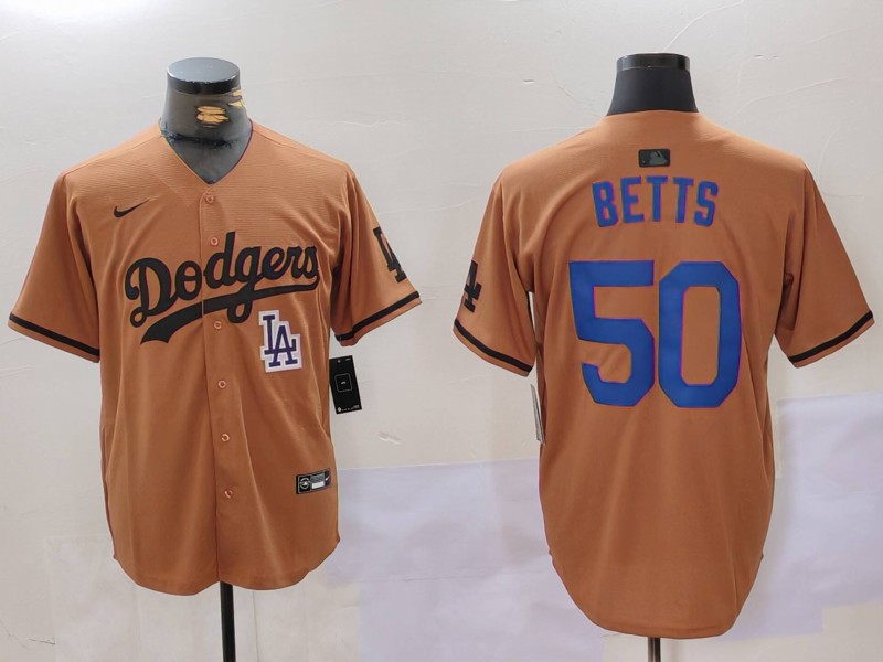 Men Los Angeles Dodgers 50 Betts army green joint name 2024 Nike MLB Jersey style 6